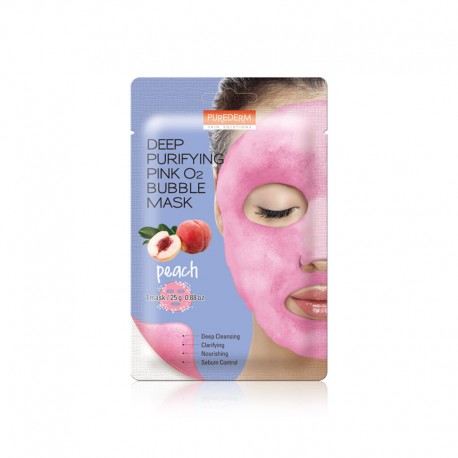 Giliai valanti putojanti kaukė Purederm Deep Purifying Pink O2 Bubble Mask Peach 25g