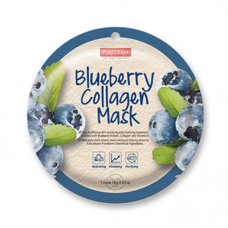 Veido kaukė su su mėlynių ekstraktu Purederm Blueberry Collagen Mask 18g