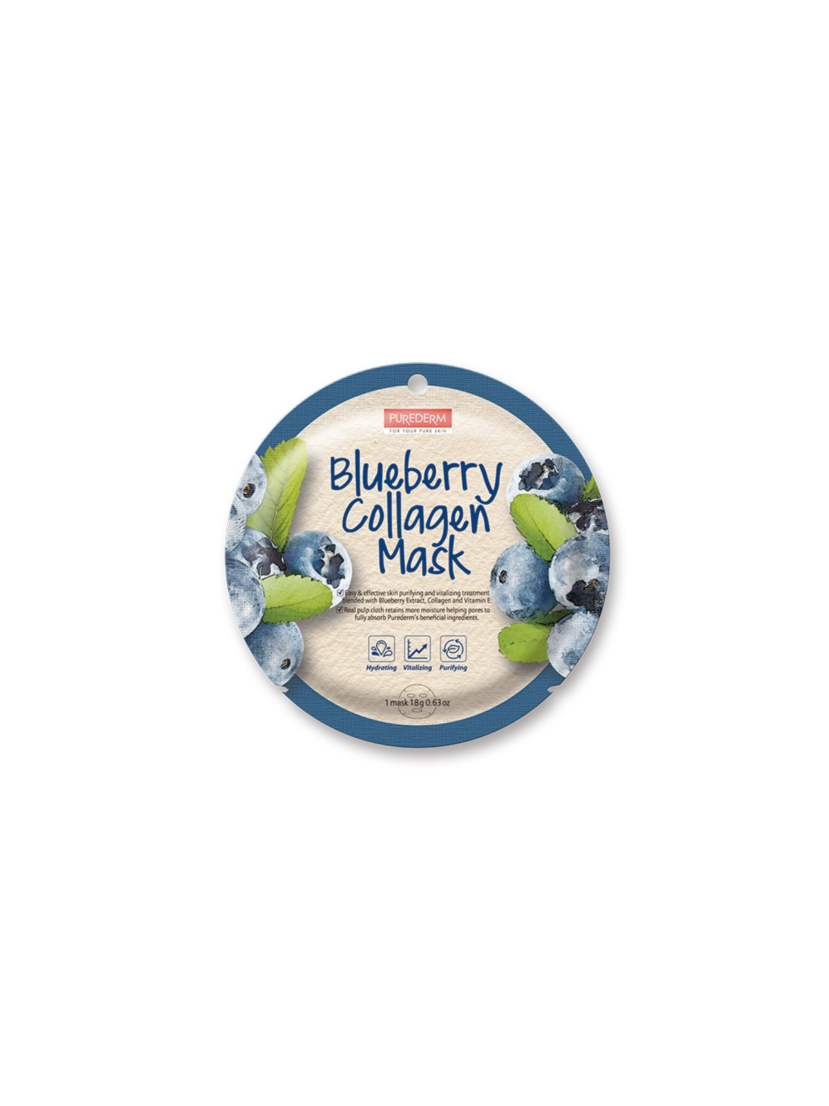 Veido kaukė su su mėlynių ekstraktu Purederm Blueberry Collagen Mask 18g