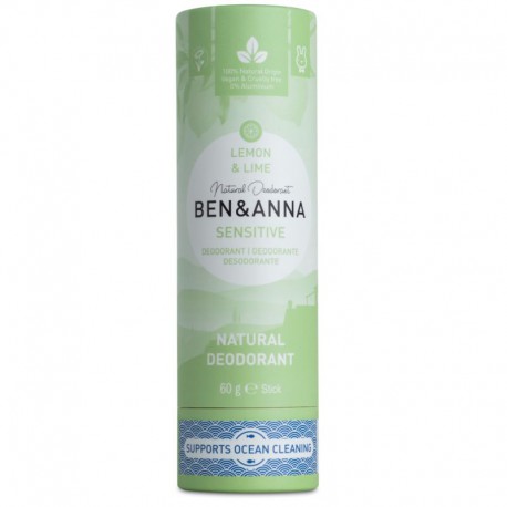 Dezodorantas popierinėje pakuotėje jautriai odai Ben&Anna Sensitive Deodorant Lemon&Lime 60g