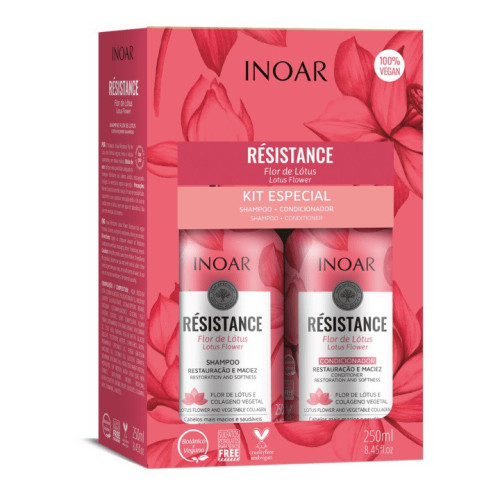 Plaukus drėkinantis priemonių rinkinys INOAR Resistance Flor de Lotus Duo Kit 2x250ml