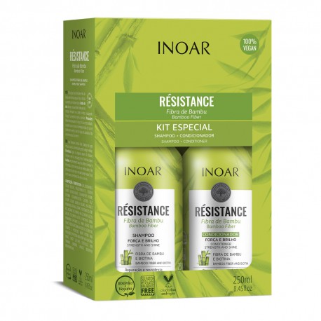 Plaukus stiprinantis priemonių rinkinys INOAR Resistance Fibra de Bambu Duo Kit 2x250ml
