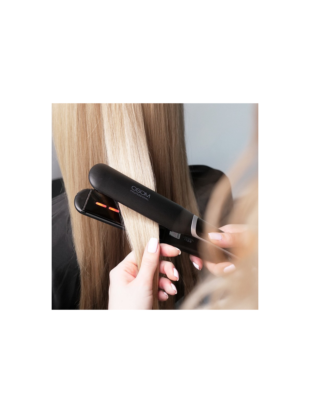 Plaukų tiesintuvas plačiomis plokštelėmis ir infraraudonaisiais spinduliais  OSOM Professional Infrared Hair Black