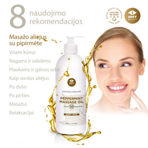 Masažinis aliejus su pipirmėte GMT BEAUTY BODY CONCEPT MASSAGE OIL 500ml