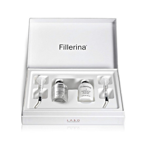 Dermatologinio kosmetinio užpildo rinkinys su 6 hialurono rūgštimis ir peptidais 2 lygis FILLERINA Filler Treatment