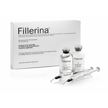 Dermatologinio kosmetinio užpildo rinkinys su 6 hialurono rūgštimis ir peptidais 2 lygis FILLERINA Filler Treatment