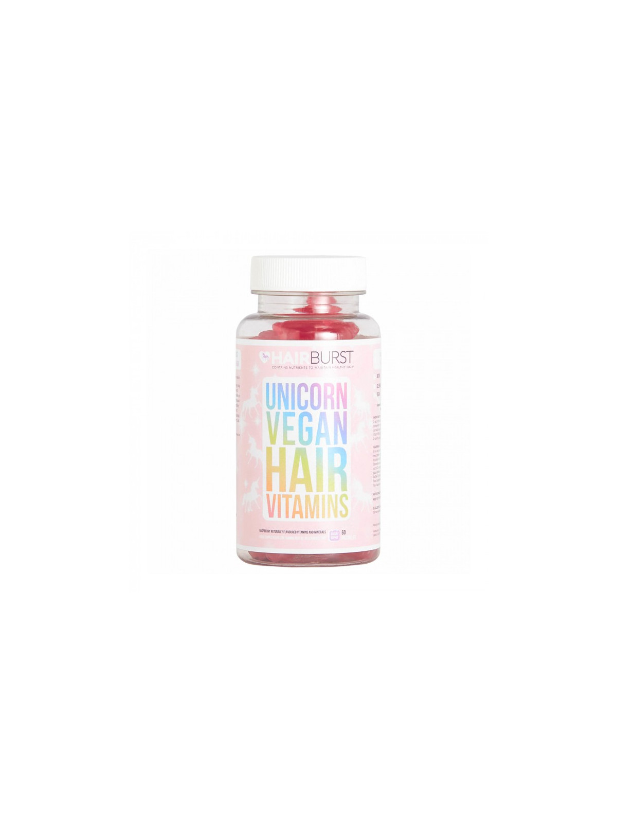 Veganiški maisto papildai plaukams, aviečių skonio HAIRBURST  Unicorn Vegan Hair Vitamins 60 guminukų