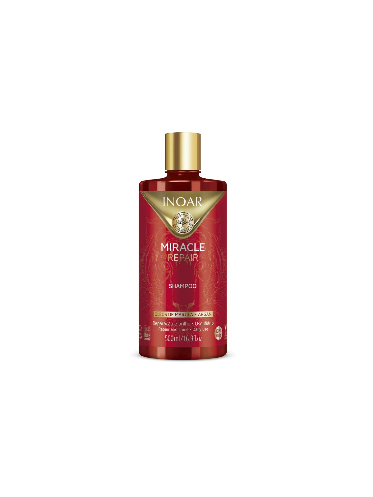 Atkuriantis blizgesio suteikiantis šampūnas INOAR Miracle Repair Shampoo 500ml