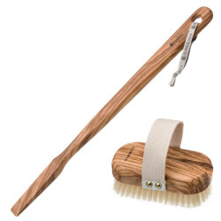 Hydrea London Kūno šveitimo šepetys su nuimama rankena Olive Wood Bath Brush with Pure Bristle