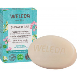 Weleda Dušo muilas su snapučiais ir japoniniais laureniais Shower Bar Solid Body Wash Geranium + Litsea Cubeba