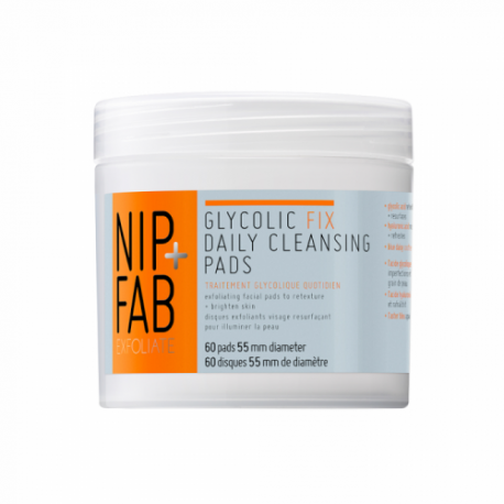 NIP + FAB Valomieji padeliai veidui su glikolio rūgštimi Glycolic Fix Daily Cleansing Pads