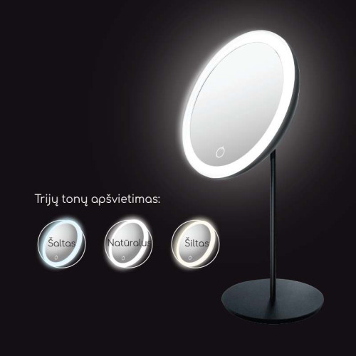 Be Osom LED Table Mirror Matte Black Veidrodis ant kojelės 