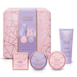 Baylis & Harding Kelioninis kūno priežiūros rinkinys Jojoba, Vanilla & Almond Oil Luxury Pamper Tin Gift Set