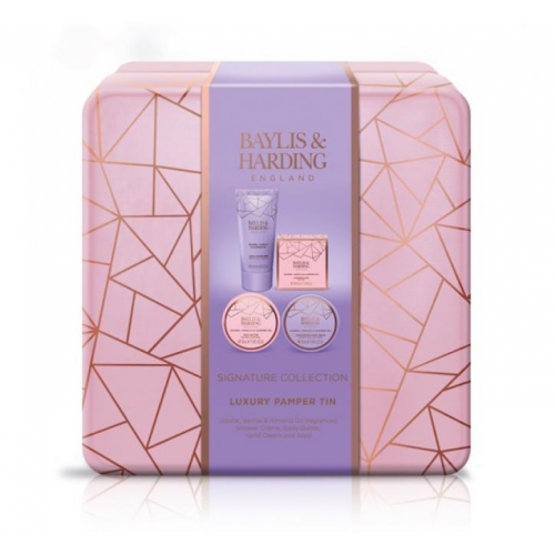 Baylis & Harding Kelioninis kūno priežiūros rinkinys Jojoba, Vanilla & Almond Oil Luxury Pamper Tin Gift Set