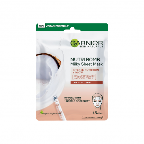 Garnier Intensyviai maitinanti lakštinė veido kaukė su kokosų pienu Nutri Bomb Milky Sheet Mask