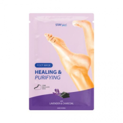 STAY WELL Valomoji pėdų kaukė su anglimi ir levandomis Healing & Purifying Foot Mask Lavender & Charcoal