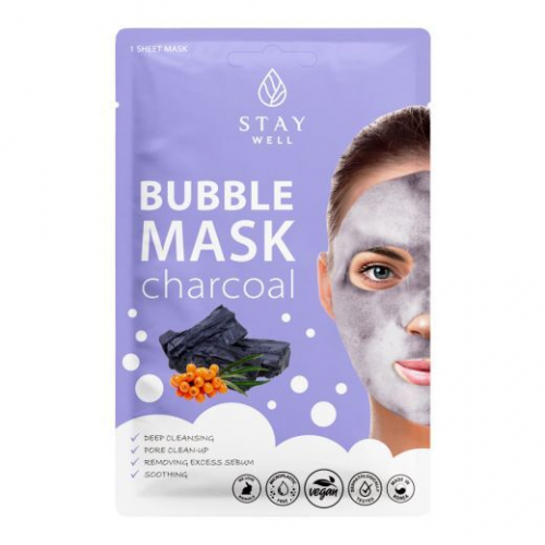 STAY WELL Giliai valanti, nuplaunama veido kaukė Deep Cleansing Bubble Mask Charcoal