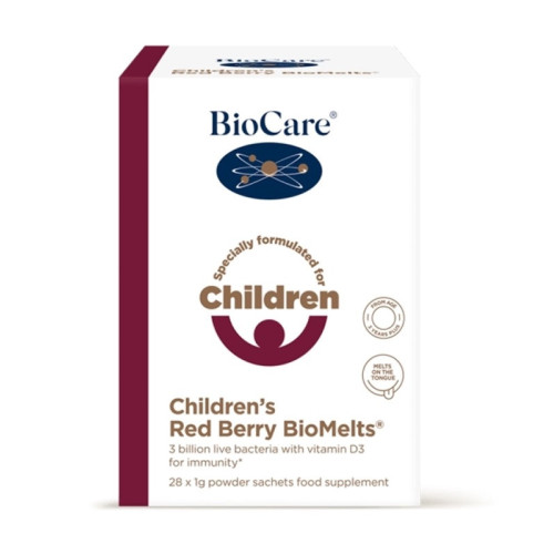 Biocare Gerųjų bakterijų ir vitamino D milteliai Children's Red Berry BioMelts