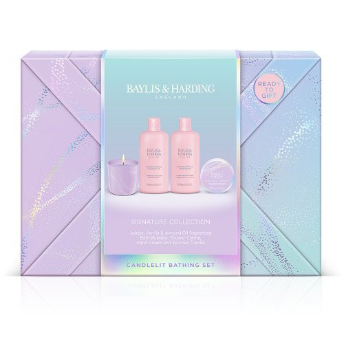 Baylis & Harding Kūno priežiūros rinkinys Jojoba, Vanilla & Almond Oil Gift Wrapped Candletlit Gift