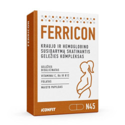 Iconfit Kraujo ir hemoglobino susidarymą skatinantis geležies kompleksas Ferricon Complex Capsules