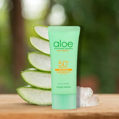 Holika Holika Drėkinamasis apsauginis gelis nuo saulės Aloe Soothing Essence Waterproof Sun Gel SPF50+