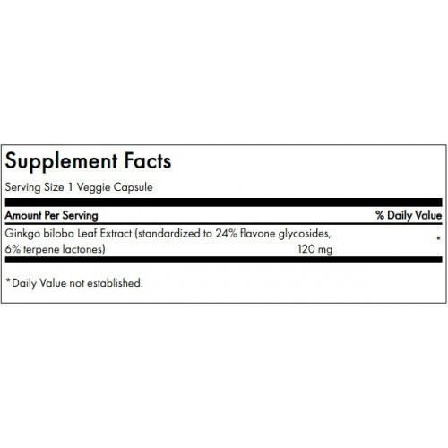 SWANSON Dviskiautis ginkmedis Ginkgo Biloba Extract Cognitive Health 60mg