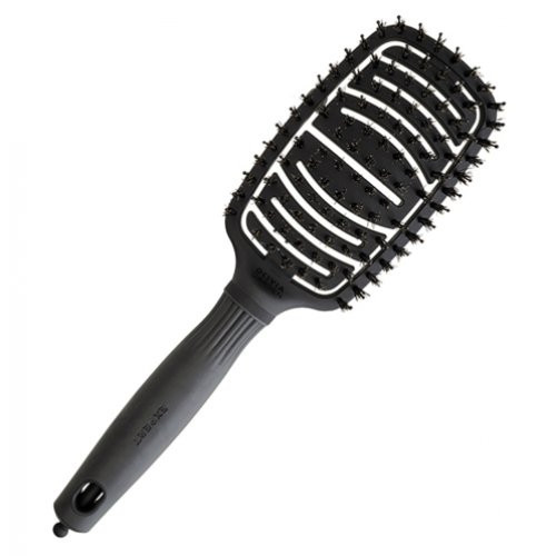 Olivia Garden Juodas plaukų šepetys su jonizuotais šereliais Expert Care Flex Boar & Nylon Black