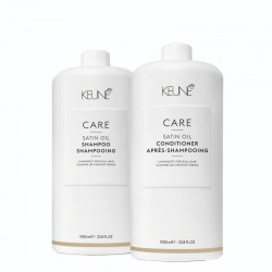 KEUNE Rinkinys sausų blizgesį praradusių plaukų priežiūrai KEUNE Care Line SATIN OIL ( Šampūnas 1000ml + Kondicionierius 1000ml)