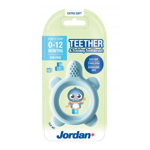 Jordan Ypač minkštas kramtukas kūdikiams ir pirmasis dantų šepetėlis Teether and Training Toothbrush Extra Soft