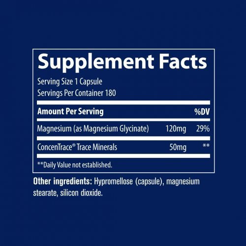 Trace Minerals Magnio glicinatas 120 mg su joniniais mikroelementais Magnesium Glycinate 120 mg