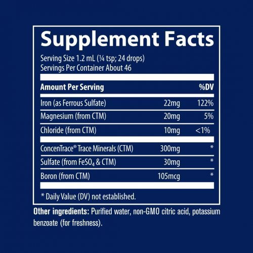Trace Minerals Skystos formos joninė geležis su ConcenTrace mikroelementais Ionic Iron 22 mg
