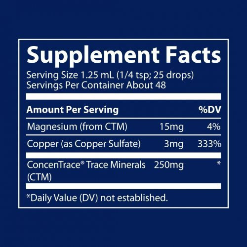 Trace Minerals Skystos formos joninis varis su ConcenTrace mikroelementais Ionic Copper 3 mg