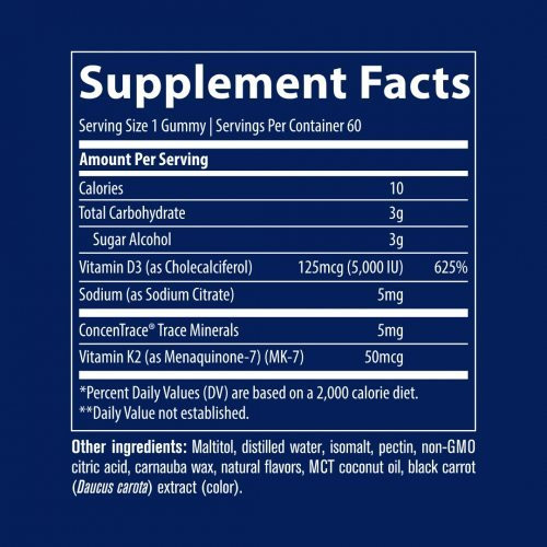 Trace Minerals Vitaminas D3 + K2 guminukų formoje Vitamin D3 + K2 Gummies