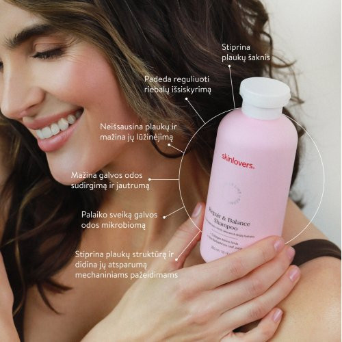 Skinlovers Atkuriamasis ir balansuojantis šampūnas dažytiems ir pažeistiems plaukams Repair & Balance Shampoo