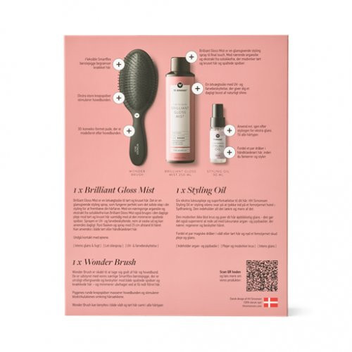 HH Simonsen Blizgesio suteikiančio purškiklio, plaukų aliejaus ir šepečio dovanų rinkinys Time To Glow Brilliant Gloss Mist Hair Gift Set