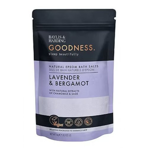 Baylis & Harding Atpalaiduojanti vonios druska su levandų ir bergamočių aromatu Goodness Sleep Bath Salts