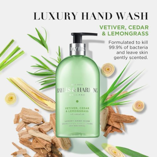 Baylis & Harding Antibakterinis skystas rankų muilas Vetiver, Cedar & Lemongrass Anti-Bacterial Hand Wash