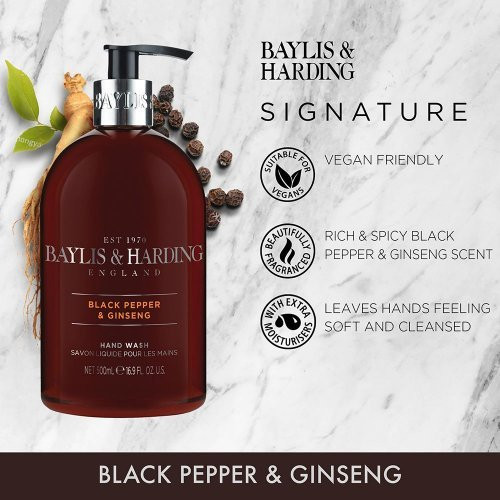 Baylis & Harding Skystas rankų muilas vyrams Men’s Black Pepper & Ginseng Hand Wash