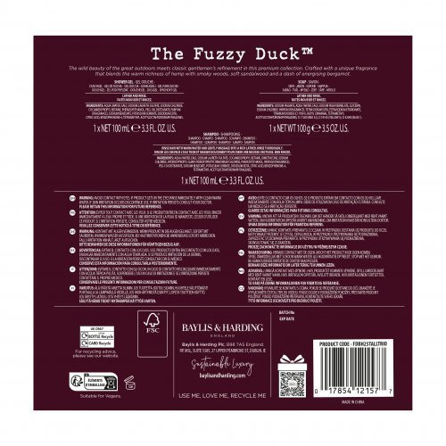 Baylis & Harding Kūno ir plaukų priežiūros rinkinys vyrams The Fuzzy Duck Bergamot, Hemp & Sandalwood Luxury Tall Trio Set