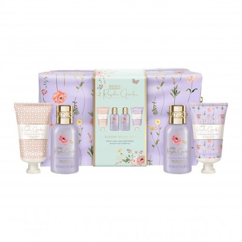 Kūno ir plaukų priežiūros dovanų rinkinys Royale Garden Lavender & Rosehip Tea Luxury Wash Bag Gift Set