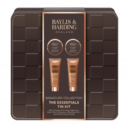 Baylis & Harding Kūno ir plaukų priežiūros rinkinys vyrams Black Pepper & Ginseng The Essentials Tin Kit Gift Set