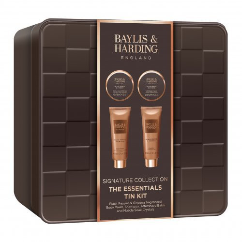 Baylis & Harding Kūno ir plaukų priežiūros rinkinys vyrams Black Pepper & Ginseng The Essentials Tin Kit Gift Set