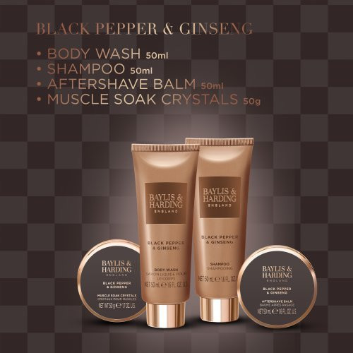 Baylis & Harding Kūno ir plaukų priežiūros rinkinys vyrams Black Pepper & Ginseng The Essentials Tin Kit Gift Set