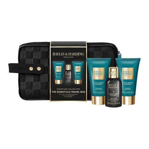 Kelioninis kūno, veido ir plaukų priežiūros rinkinys vyrams Black Pepper & Ginseng The Essentials Travel Wash Bag Gift Set