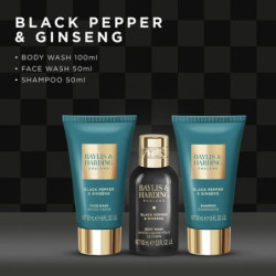 Baylis & Harding Kelioninis kūno, veido ir plaukų priežiūros rinkinys vyrams Black Pepper & Ginseng The Essentials Travel Wash Bag Gift Set