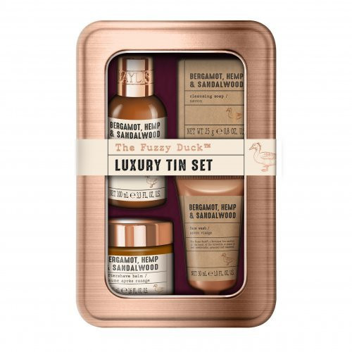Kūno ir veido priežiūros rinkinys vyrams The Fuzzy Duck Bergamot, Hemp & Sandalwood Luxury Grooming Tin Gift Set